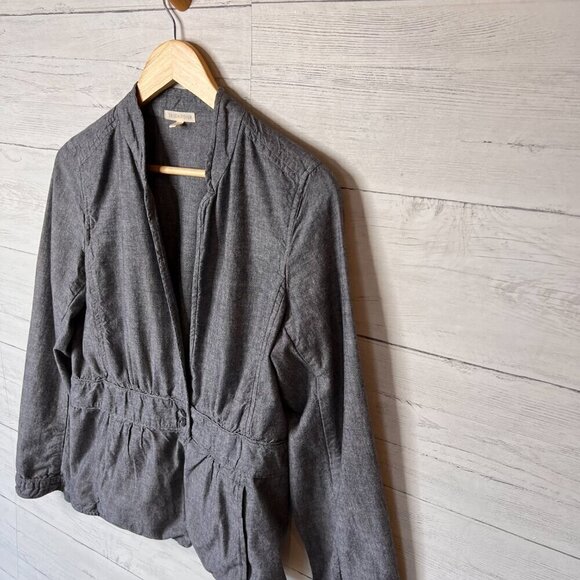 Eileen Fisher Jacket Womens Size Small Peplum Stand Collar 100% Cotton Chambray - Picture 8 of 15